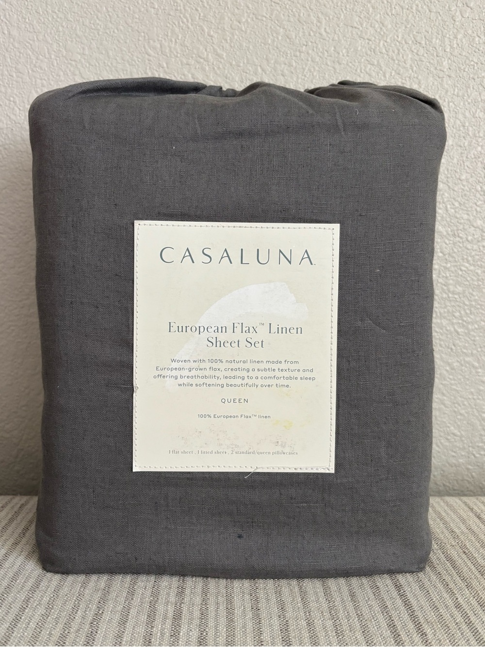 NWT Queen 100% Linen Sheet Set Dark Gray - Casaluna
